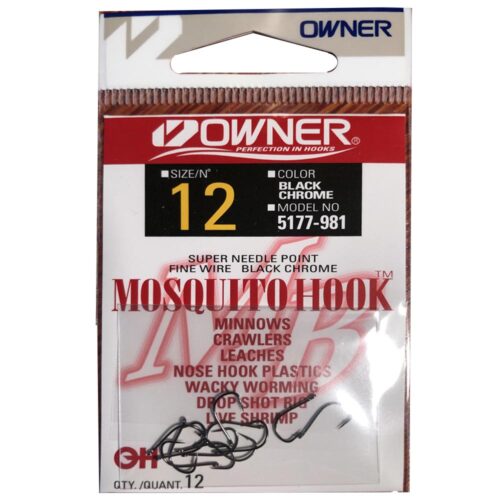 Premium Steel Owner Mosquito Live Bait Hook Chemically Sharpened size 12